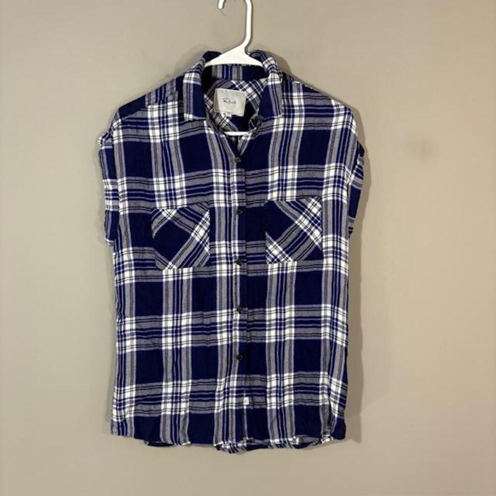 Rails Shirt Womens XS Blue Plaid Britt Cap Sleeve Button Front Soft Rayon Top